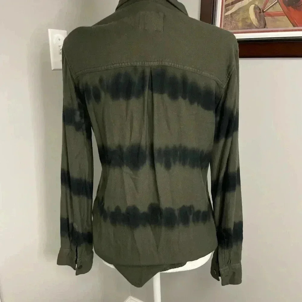 Rails Hunter Olive Black Waves Tie Dye Rayon Button Down Shirt Small - Picture 4 of 7
